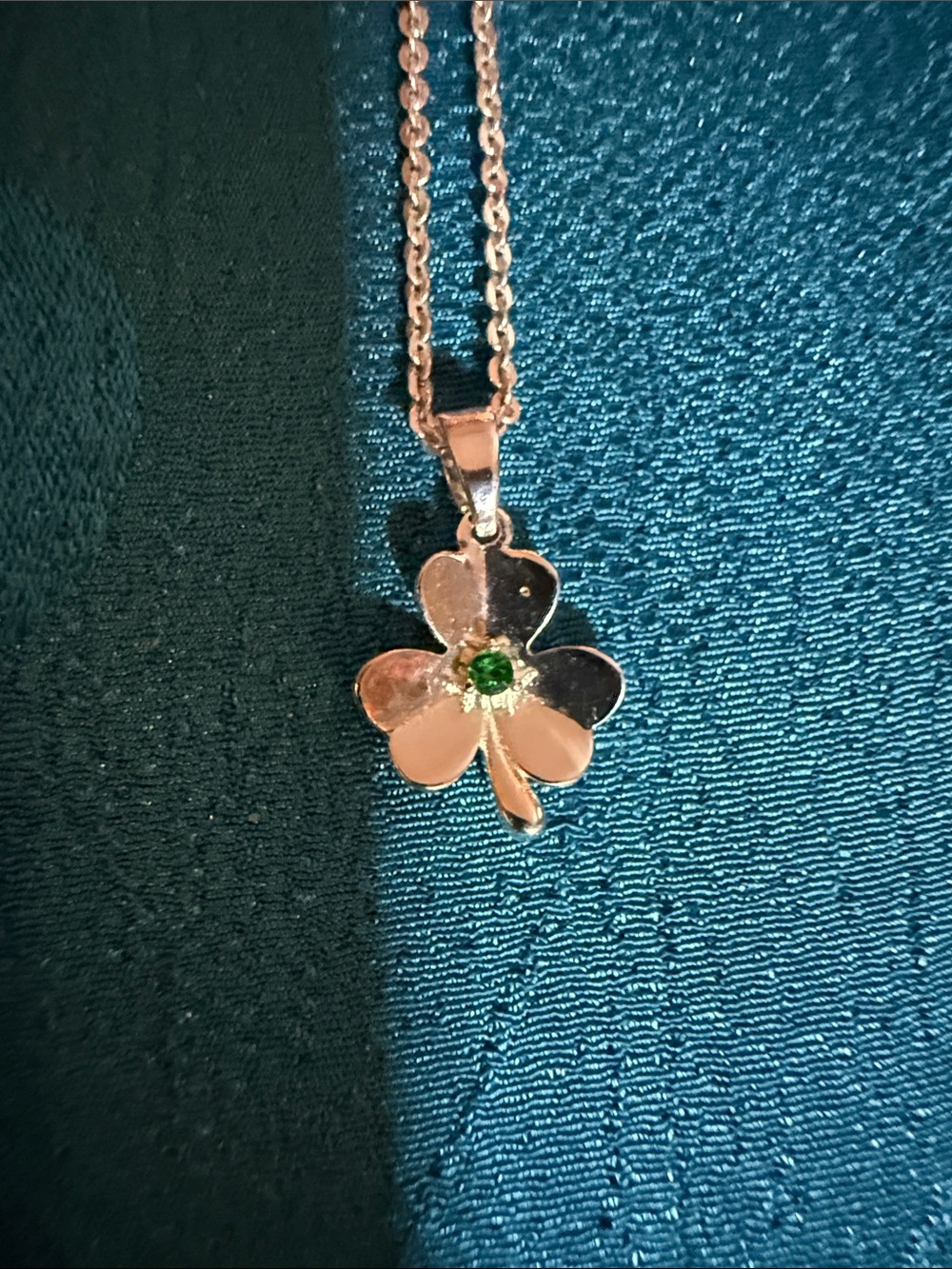 Silver Shamrock Pendant Necklace with Green Stone